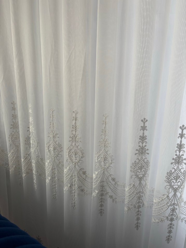 Nakışlı Beyaz  Perde iki adet 3 metre - Görsel 2