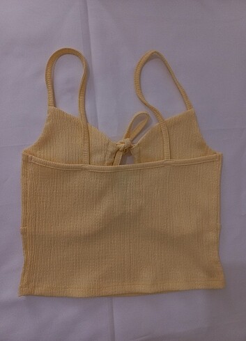 s Beden Göğüs Detaylı Askılı Sarı Renkli Crop Body Bluz