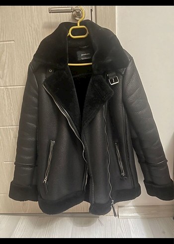 Kürklü Siyah Deri Biker Ceket