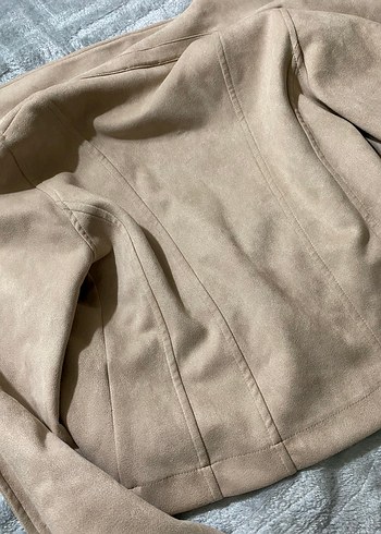 Bej Süet Kadın Fermuarlı Deri Ceket - Görsel 5