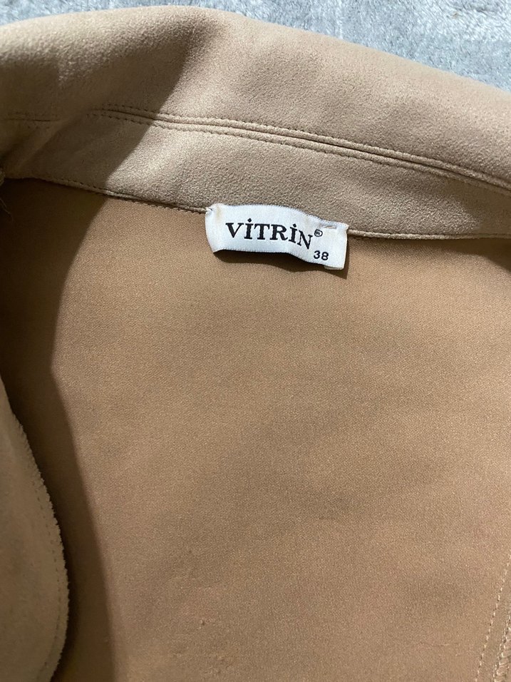 Bej Süet Kadın Fermuarlı Deri Ceket - Görsel 4