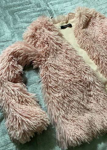 Açık pembe Midi Kadın Suni Kürk Mont - Görsel 5