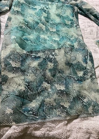 Turkuaz Drapeli Askılı Uzun Kadın Elbise 2li - Görsel 3