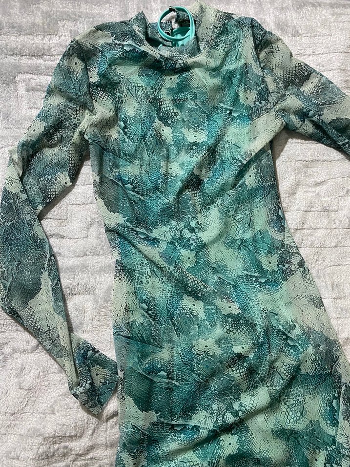 Turkuaz Drapeli Askılı Uzun Kadın Elbise 2li - Görsel 2