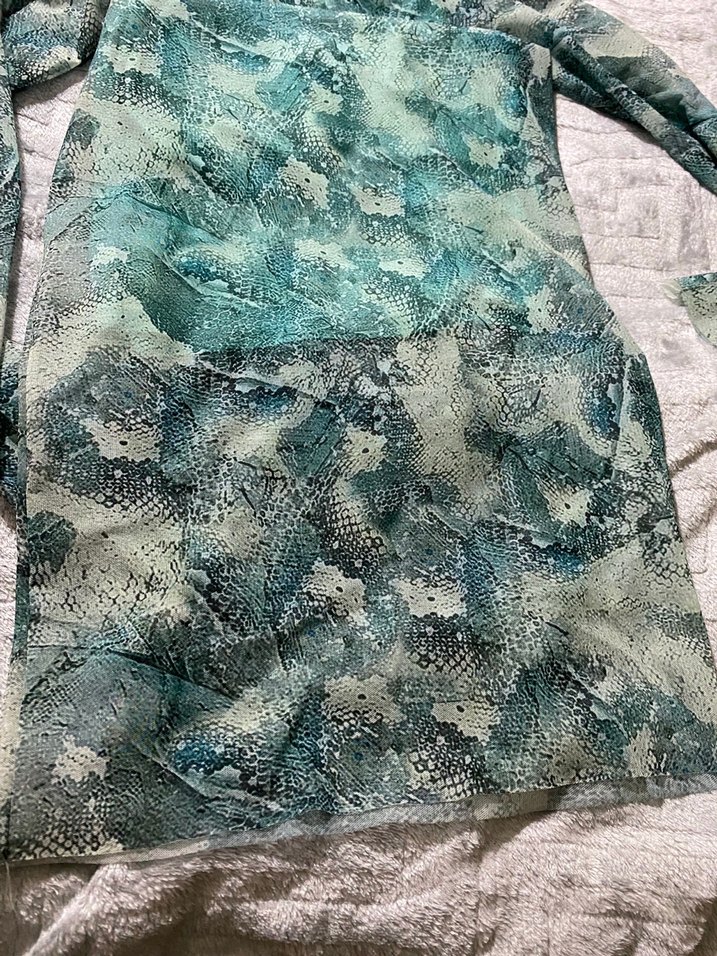 Turkuaz Drapeli Askılı Uzun Kadın Elbise 2li - Görsel 3