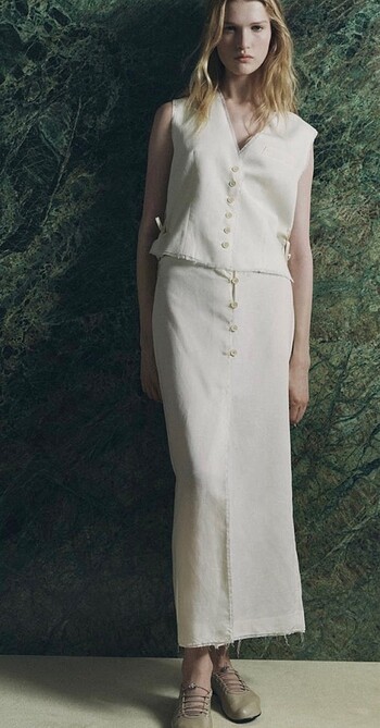 Zara Düğmeli Midi Etek