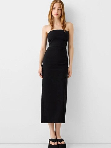 Bershka Straplez Midi Elbise