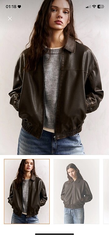 xl Beden kahverengi Renk Pull & Bear Suni Deri Bomber Ceket