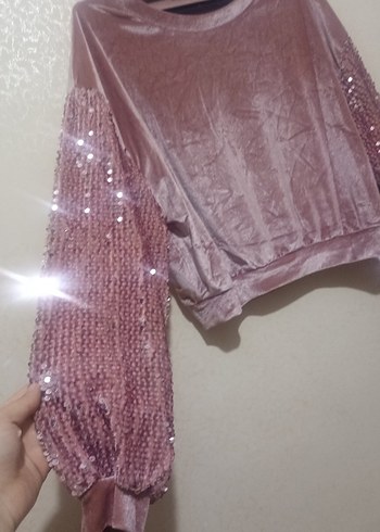 Pembe Payetli Kadın Bluz