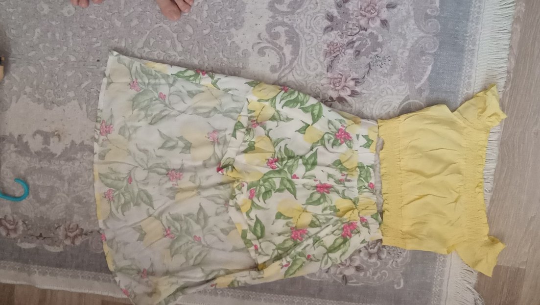 Sarı Straplez Fırfırlı Kız Elbise - Görsel 2