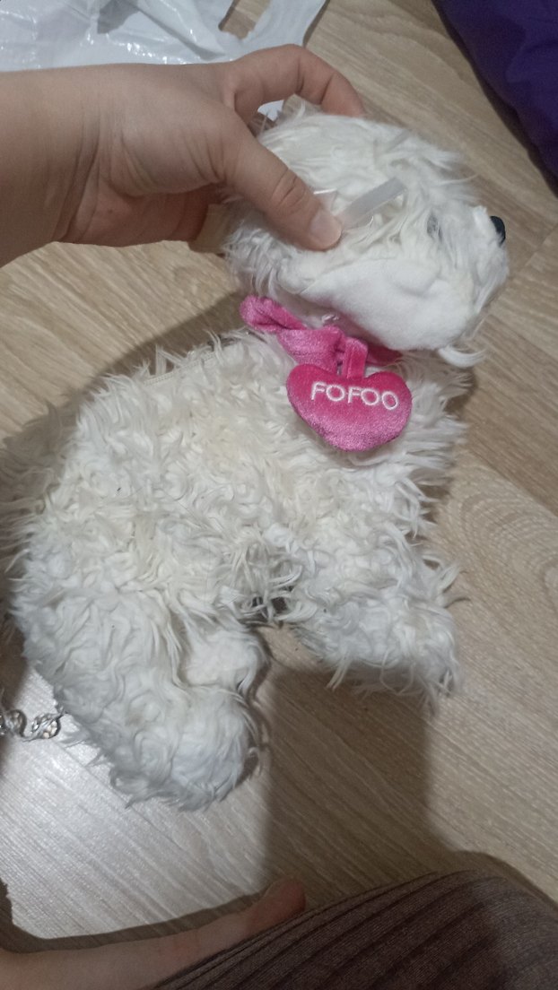 Beyaz Peluş Köpek Çanta - Görsel 3