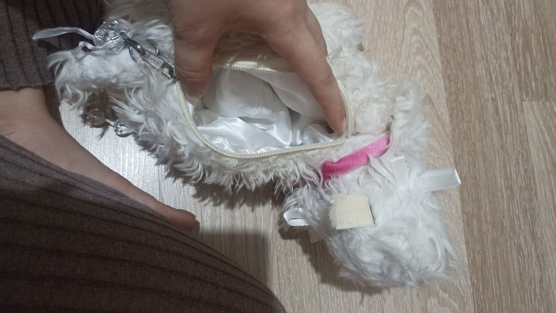 Beyaz Peluş Köpek Çanta - Görsel 4