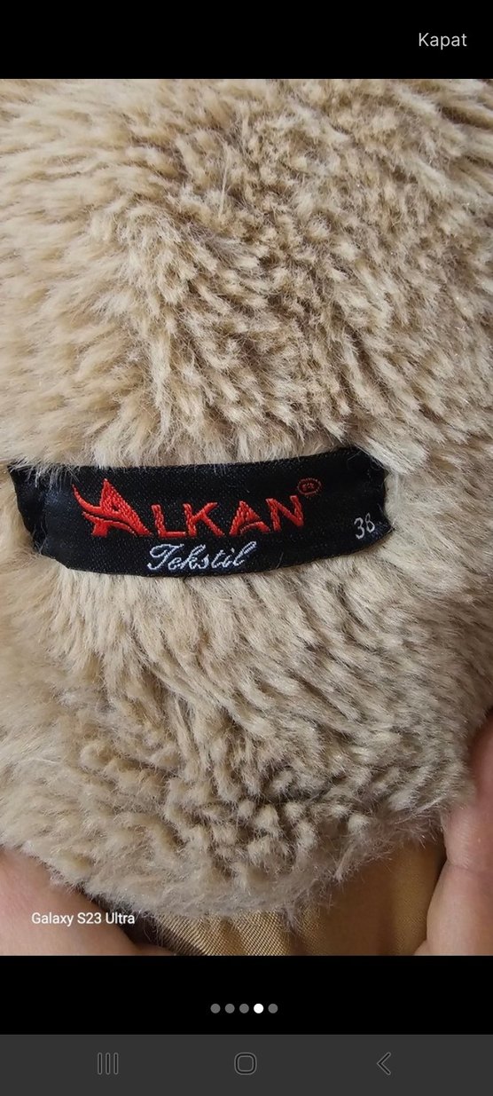 Bej Uzun Peluş Kadın Kaban - Görsel 2