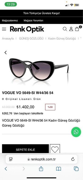  Beden siyah Renk Vogue güneş gözlüğü