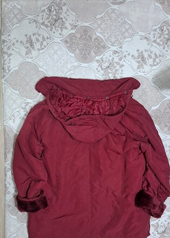 Bordo Kürklü Kadın Kışlık trençkot - Görsel 2