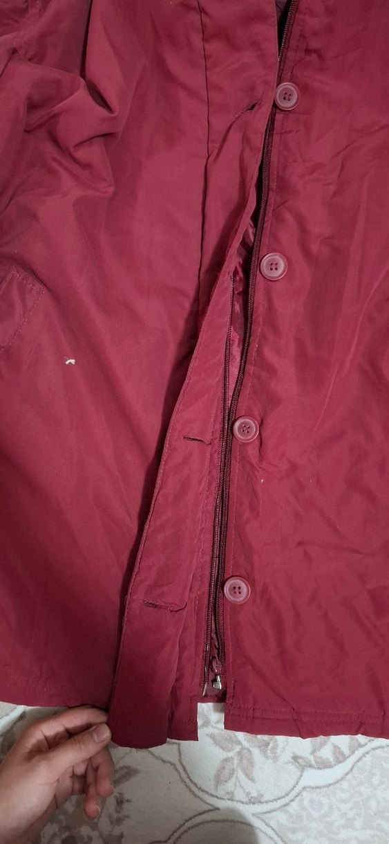 Bordo Kürklü Kadın Kışlık trençkot - Görsel 5