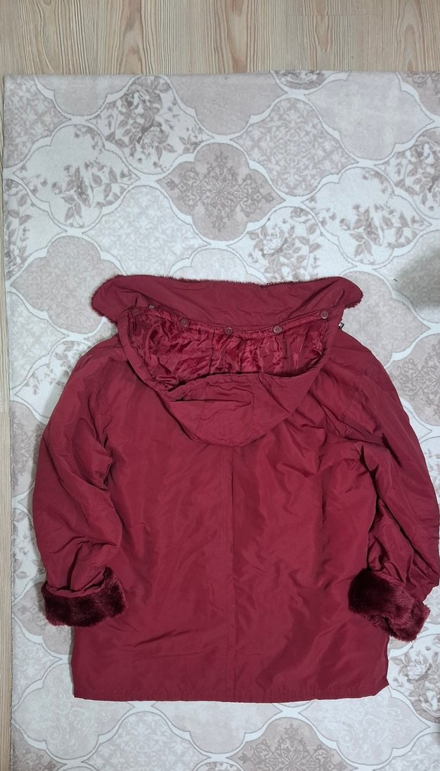Bordo Kürklü Kadın Kışlık trençkot - Görsel 2
