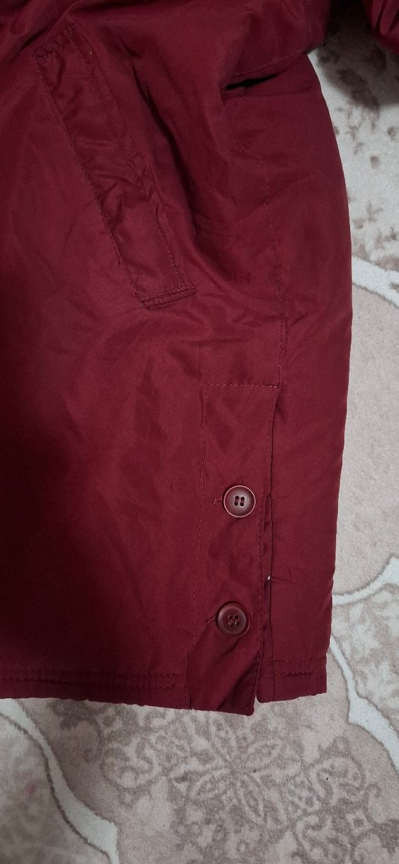 Bordo Kürklü Kadın Kışlık trençkot - Görsel 3