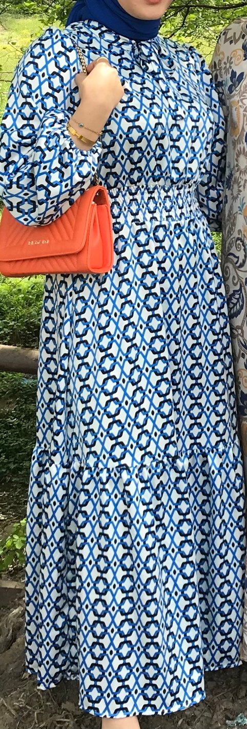 Desenli Uzun Elbise - Görsel 3