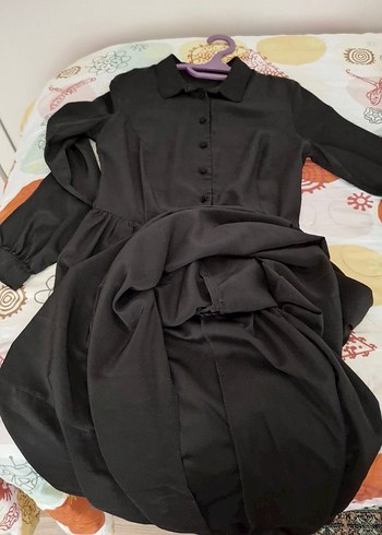 Siyah Uzun Kollu Düğmeli Gotik Elbise - Görsel 3