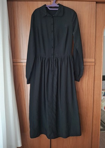 Siyah Uzun Kollu Düğmeli Gotik Elbise - Görsel 5