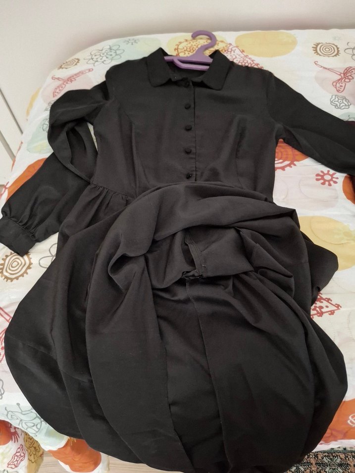 Siyah Uzun Kollu Düğmeli Gotik Elbise - Görsel 3