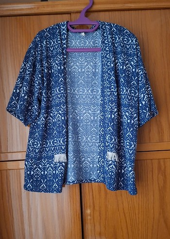 Mavi Bağlama Desenli Bohem Kadın Kimono - Görsel 2