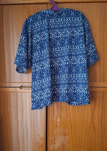 Mavi Bağlama Desenli Bohem Kadın Kimono - Görsel 3