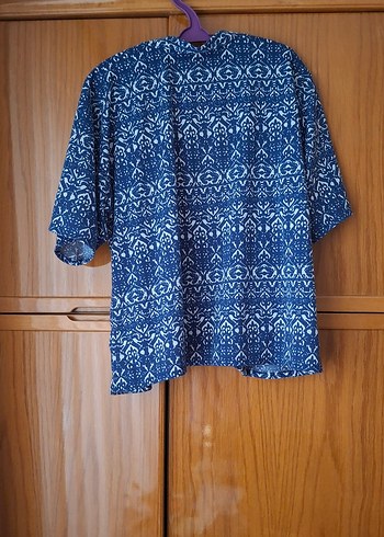 Mavi Bağlama Desenli Bohem Kadın Kimono - Görsel 4