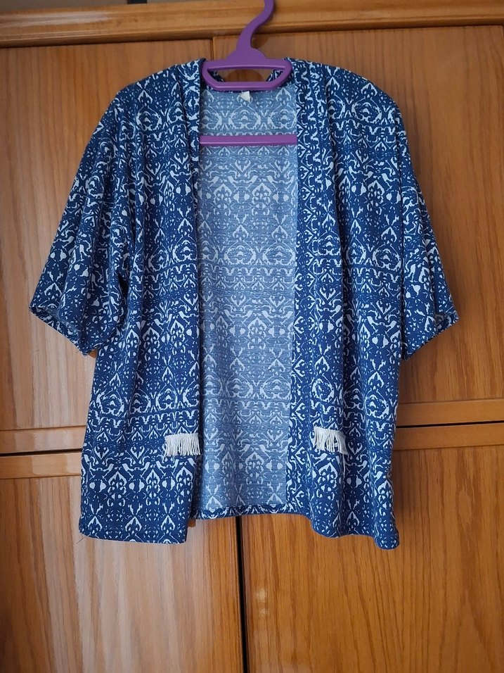 Mavi Bağlama Desenli Bohem Kadın Kimono - Görsel 2