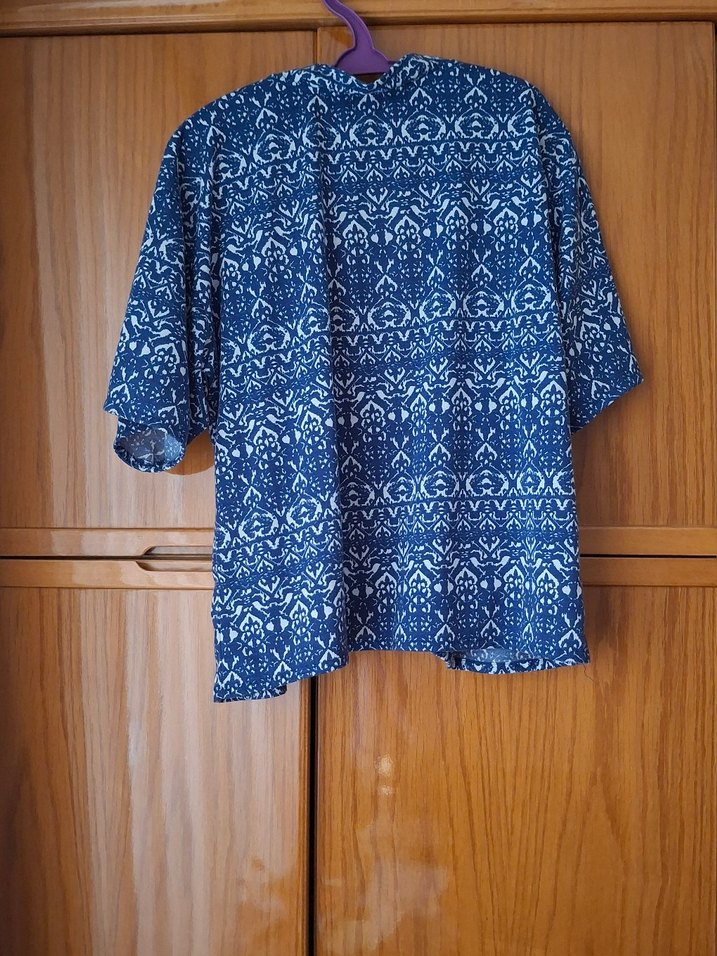 Mavi Bağlama Desenli Bohem Kadın Kimono - Görsel 4