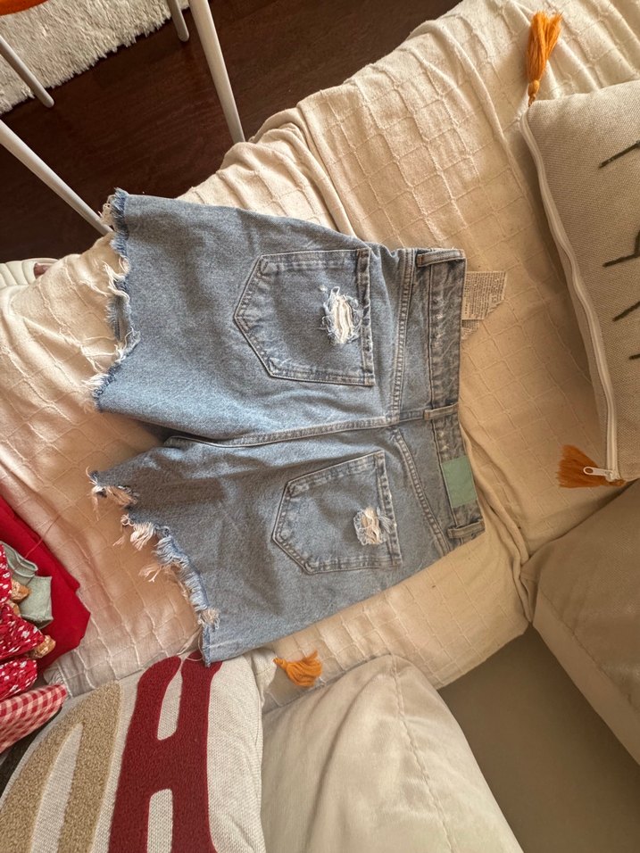 Kadın Bej Kot Mini Şort - Görsel 3