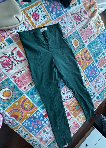 Kadın Yeşil Fermuarlı Kumaş Pantolon