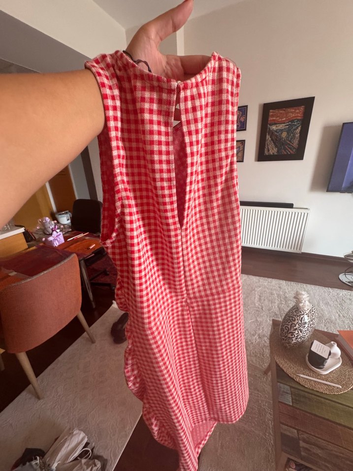 Parlak Kırmızı Ekose zata elbise - Görsel 2