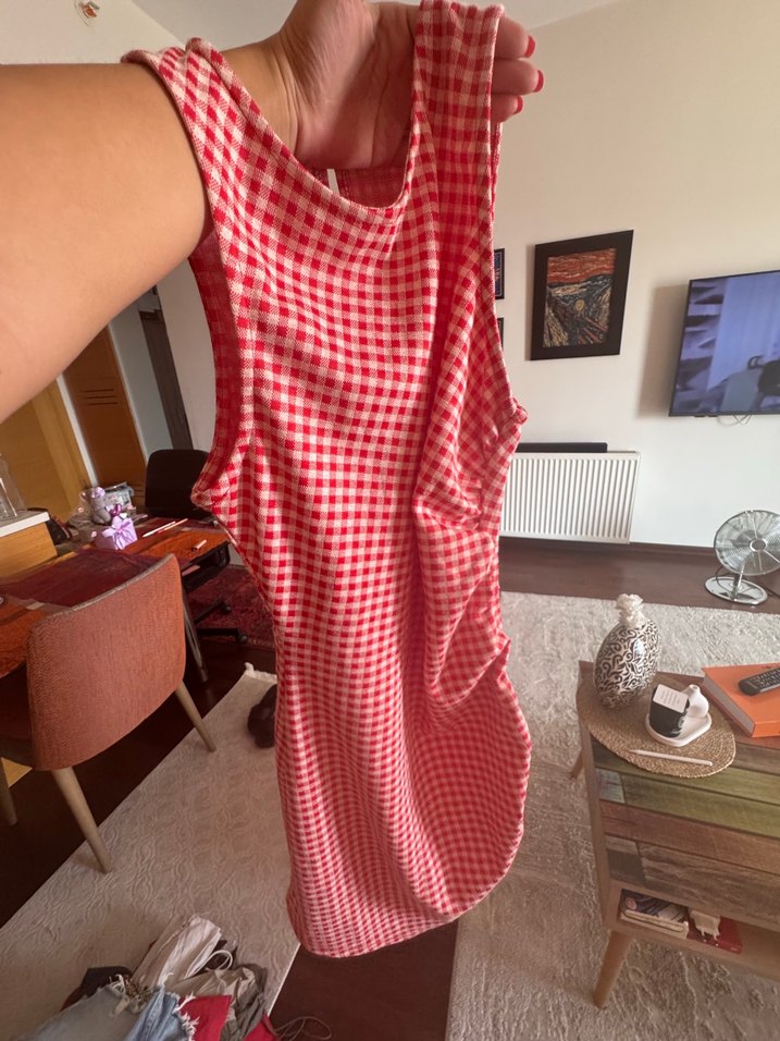 Parlak Kırmızı Ekose zata elbise - Görsel 3