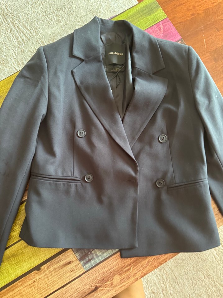 Düğmeli koyu lacivert Kadın Mini Blazer - Görsel 2