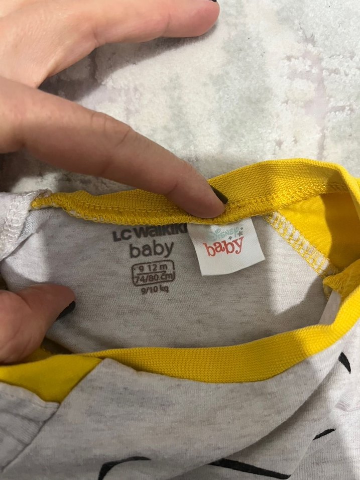 Uzun Kollu, Düğmeli Sarı Gri Bebek Takımı - Görsel 2