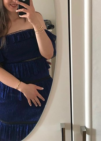 Fırfırlı Lacivert Mini Straplez Elbise - Görsel 3