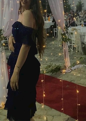 Fırfırlı Lacivert Mini Straplez Elbise - Görsel 2