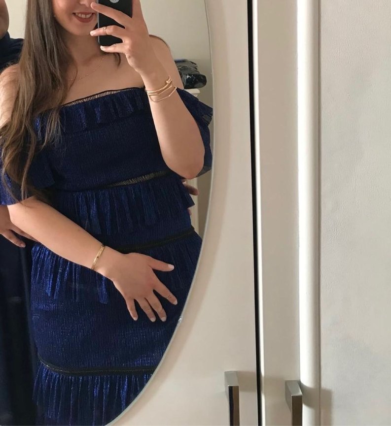 Fırfırlı Lacivert Mini Straplez Elbise - Görsel 3