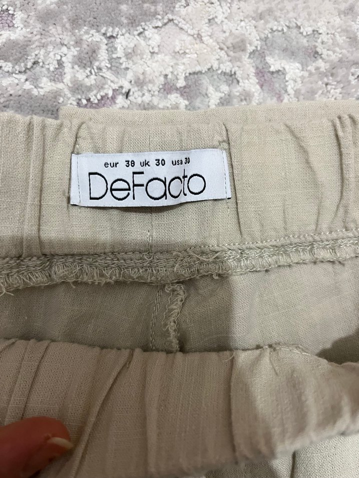 Bej Rahat Kesim Keten Kadın Pantolon - Görsel 3