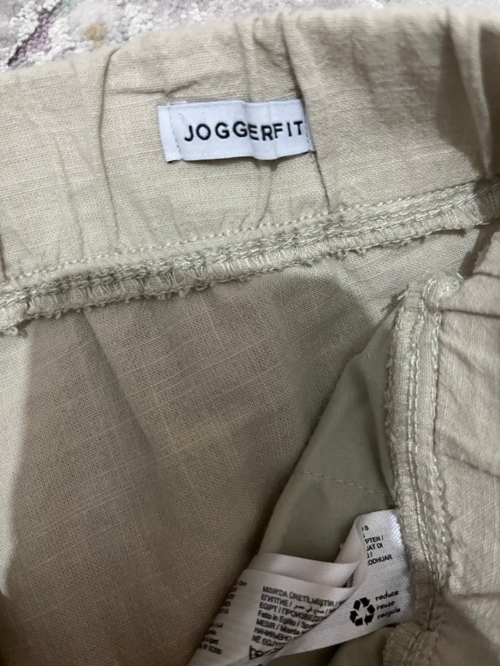 Bej Rahat Kesim Keten Kadın Pantolon - Görsel 4