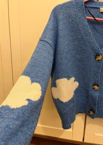 Mavi Bulut Desenli Örgü Hırka - Görsel 2