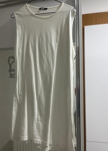 Düğmeli Beyaz aerobinUzun Kadın Trençkot - Görsel 5