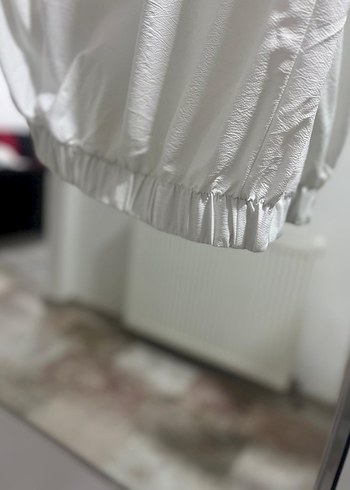 Düğmeli Beyaz aerobinUzun Kadın Trençkot - Görsel 3