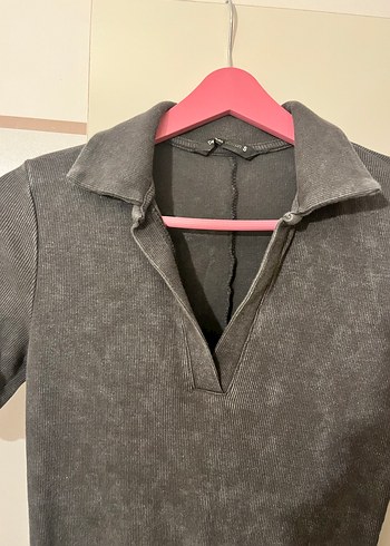 V Yaka Gri Uzun Kadın Elbise - Görsel 3