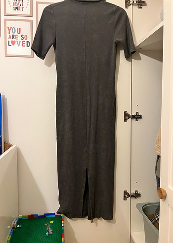 V Yaka Gri Uzun Kadın Elbise - Görsel 4