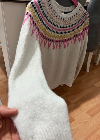 Nakışlı Bohem Kadın Triko Beyaz Kazak - Görsel 3