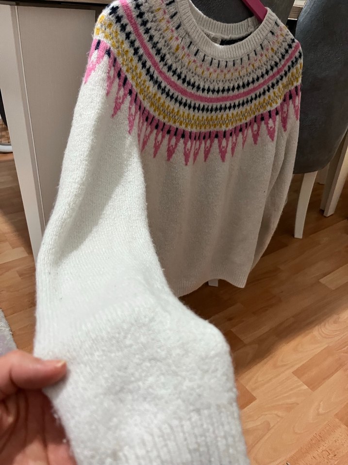 Nakışlı Bohem Kadın Triko Beyaz Kazak - Görsel 3