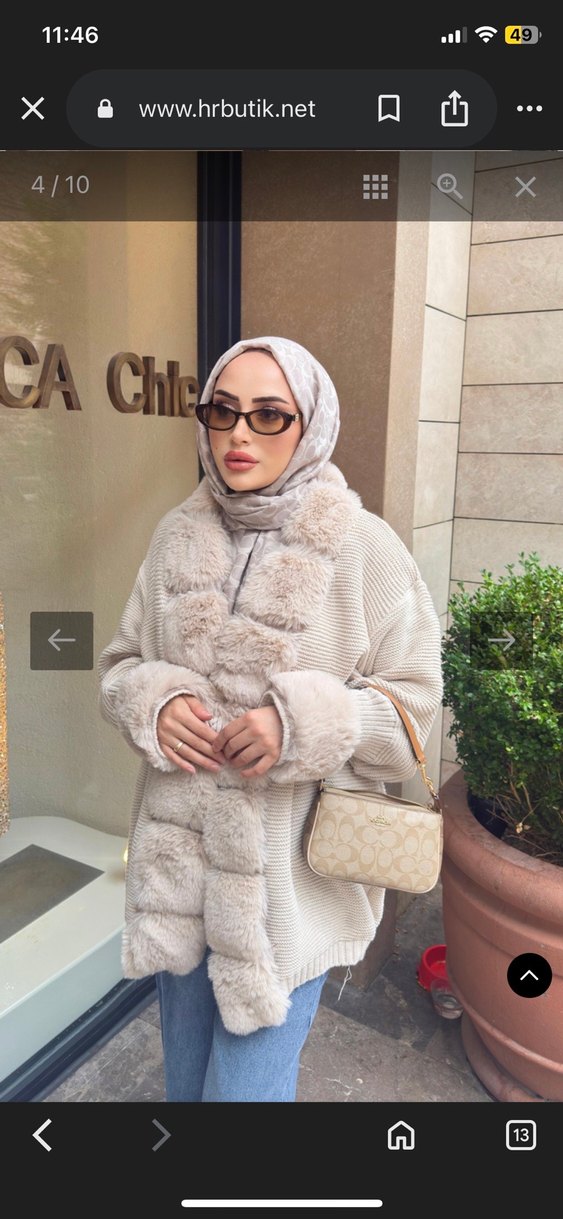 Bej Kürk Detaylı Uzun Kollu Midi Tunik - Görsel 2